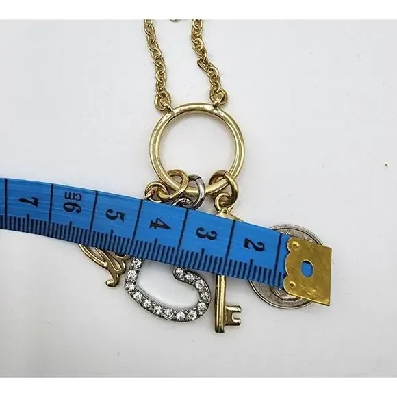 Lia Sophia Unlock Love Shiny Gold Crystal Love, Key, Heart Charms Necklace 34" - Picture 6 of 6